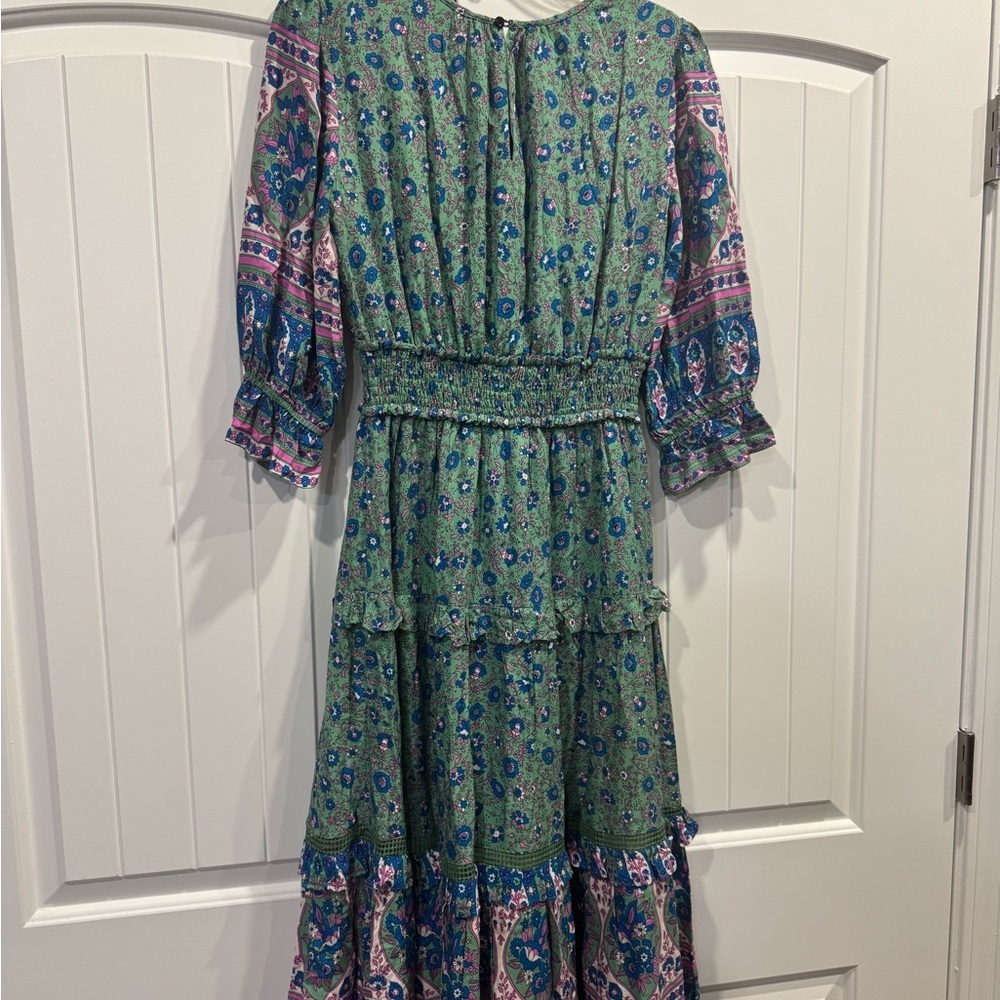 Anthropologie Floral Green and Purple Midi Dress - Picture 7 of 7